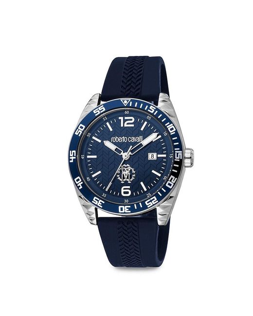 Roberto Cavalli Blue 42Mm Stainless Steel & Silicone Strap Watch for men