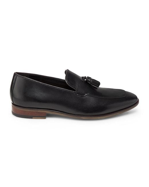 Steve Madden Black Hypens Leather Tassel Loafers for men