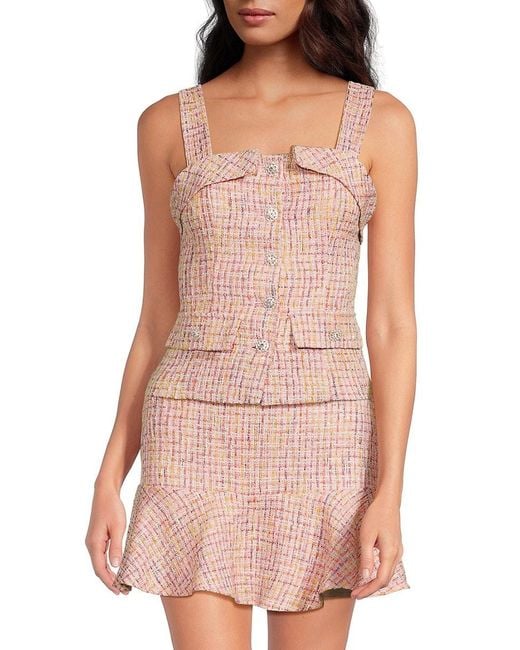 Lea & Viola Pink Textured Tweed Button-Front Tank Top