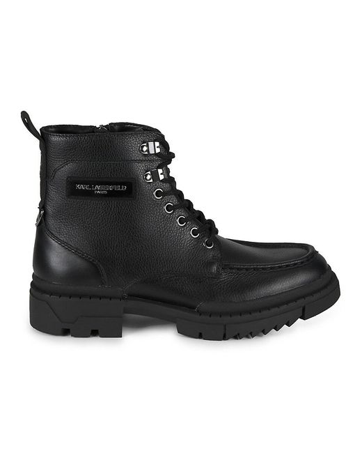 Karl Lagerfeld Black Log Sole Leather Combat Boots for men