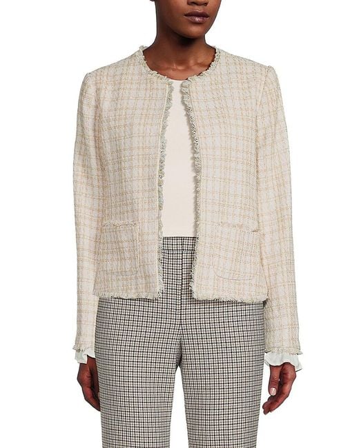 Nanette Lepore White Frayed Tweed Blazer