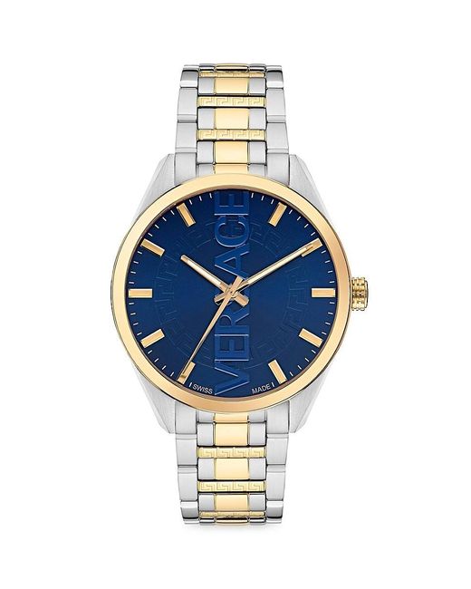 Versace Blue V Vertical Two Tone Ip Goldtone Stainless Steel Bracelet Watch for men