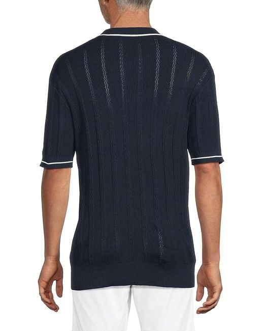 Karl Lagerfeld White Ribbed Cotton-Blend Zip Polo Shirt for men