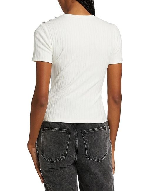 Veronica Beard White Draya Embellished Knit Crop T-Shirt