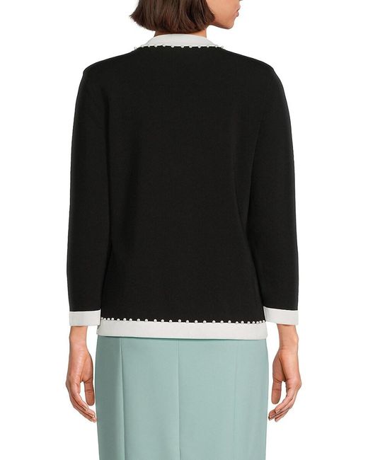 Karl Lagerfeld Black Contrast Trim Pearl-Button Knit Cardigan