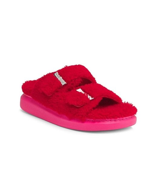 Alexander McQueen Red Shearling Platform Sandals