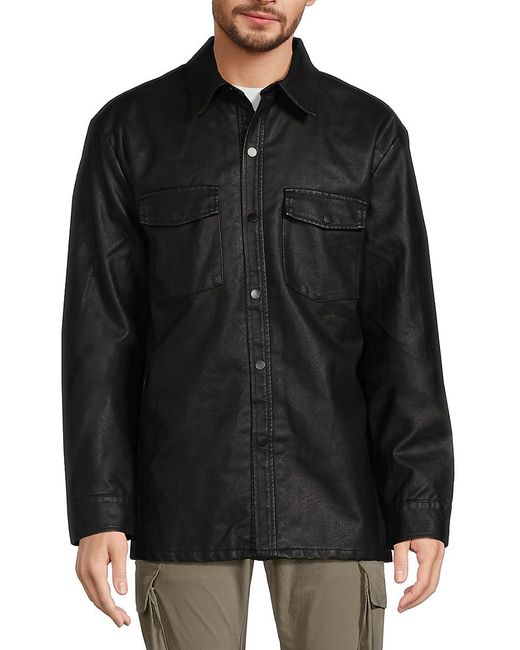 American Stitch Faux Leather Shirt Jacket in Black for Men | Lyst UK