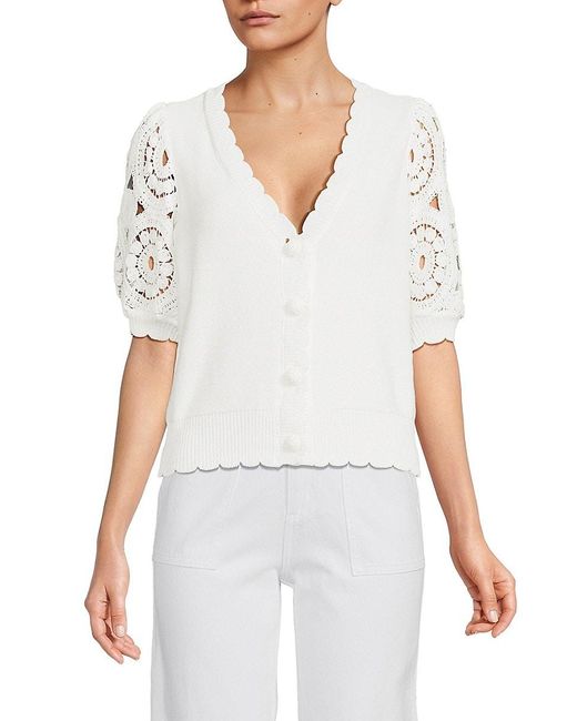 Design History White Crochet Sleeve Cardigan