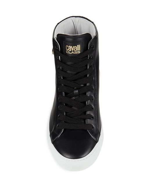 Class Roberto Cavalli Black High Top Logo Leather Sneakers for men