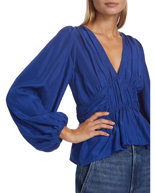 Sea Blue Fabiola Silk Ruched Blouse
