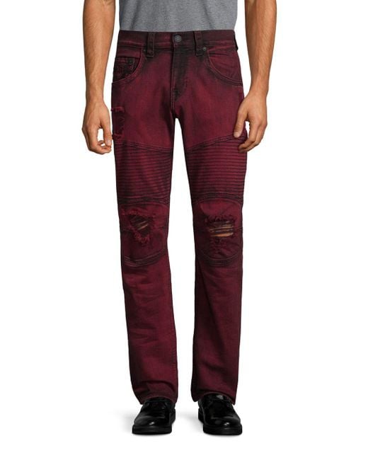 True Religion Red Moto Skinny Run-stitch Jeans for men