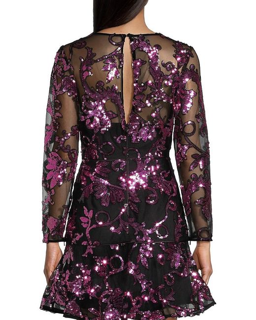 MILLY Red Sequined Long-Sleeve Minidress