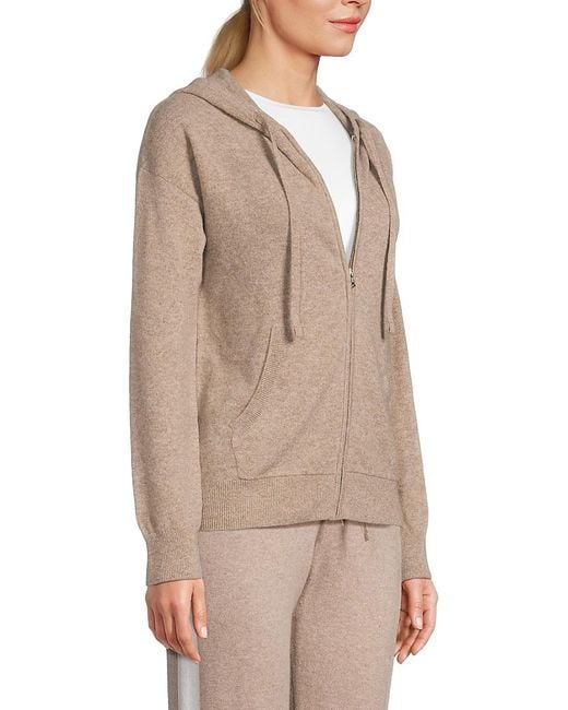Saks Fifth Avenue Natural Rib-Knit 100% Cashmere Zip-Up Hoodie