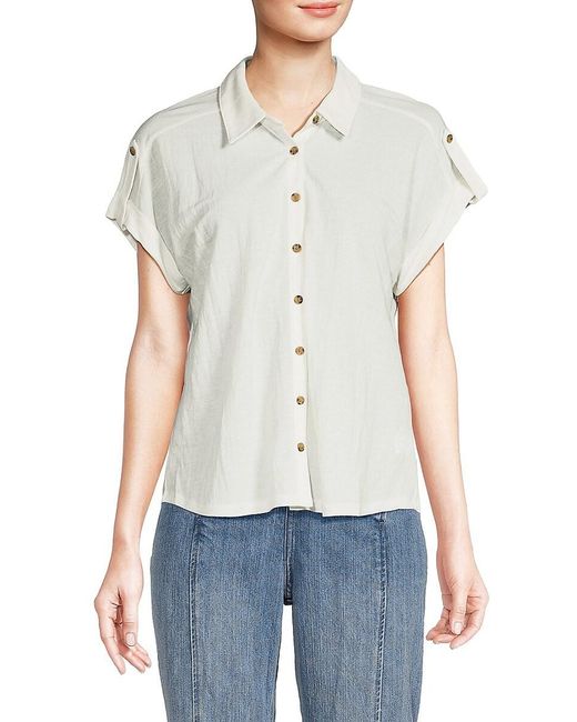 Bobeau White Short Sleeve Tab Cuff Shirt
