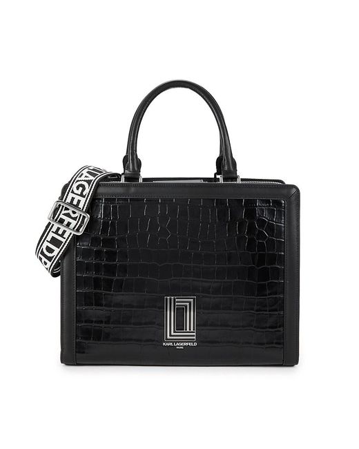 Karl Lagerfeld Black Simone Alligator-Embossed Top Handle Bag