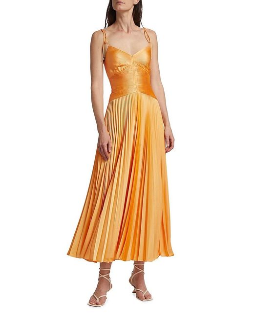 Derek Lam Orange Rochelle Satin Pleated Maxi Dress