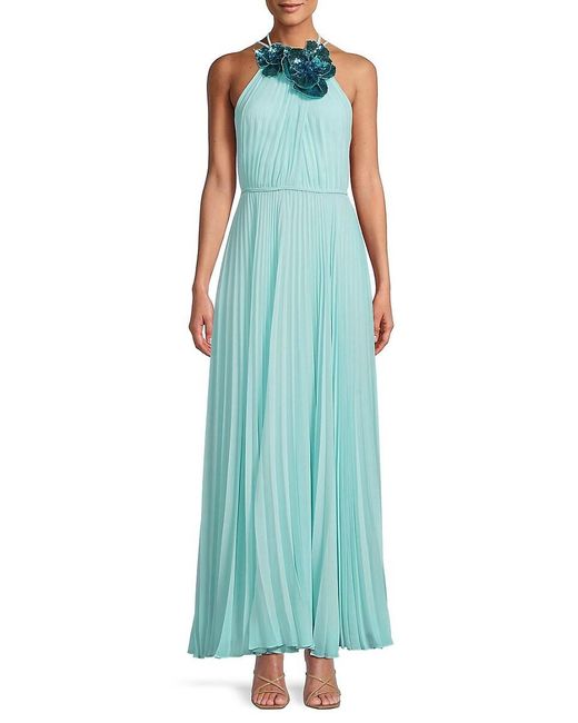 Emanuel Ungaro Blue Zo Sequined Floral Pleated Chiffon Maxi Dress