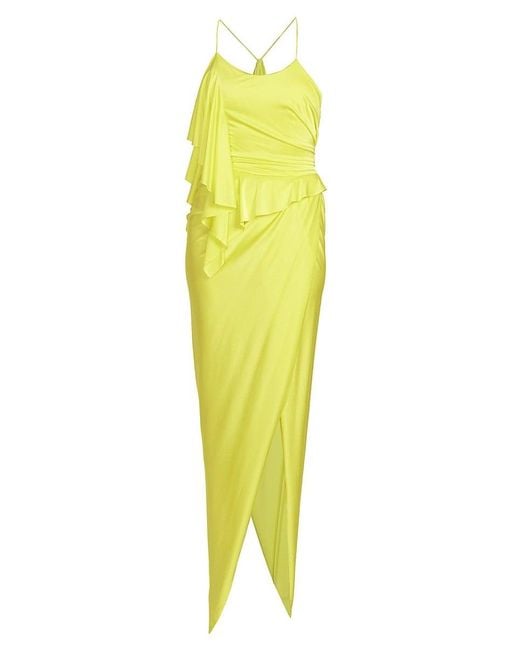Alexandre Vauthier Yellow Spaghetti-Strap Draped Maxi Dress