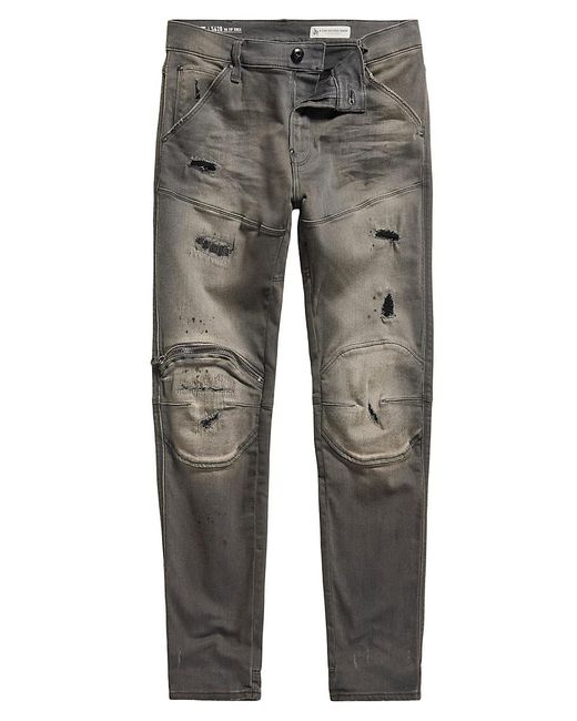 G-Star RAW Gray High Rise Distressed Skinny Jeans for men