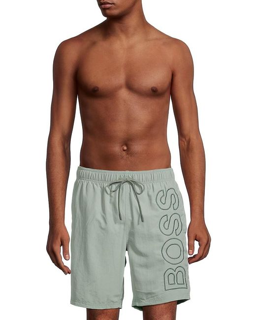 BOSS by HUGO BOSS Synthetic Logo Embroidery Swim Shorts in Light Green