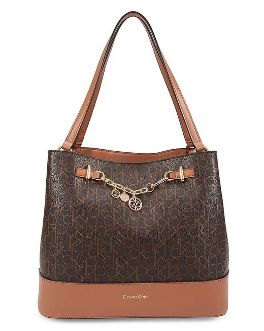 Calvin Klein Adrina Logo Charm Shoulder Bag in Brown | Lyst Australia