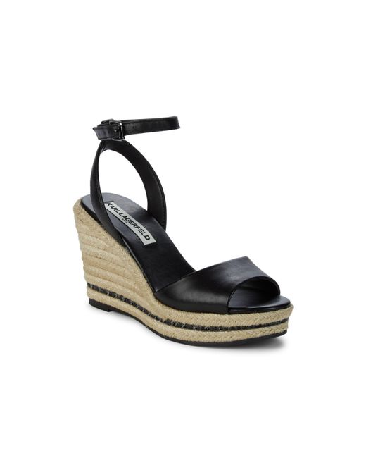 karl lagerfeld paris carin leather espadrille wedge sandals