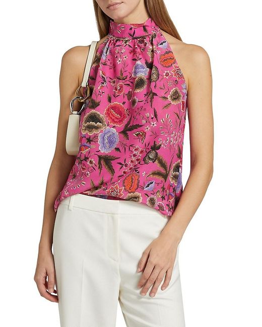 Kobi Halperin Red Madison Floral Silk Sleeveless Blouse