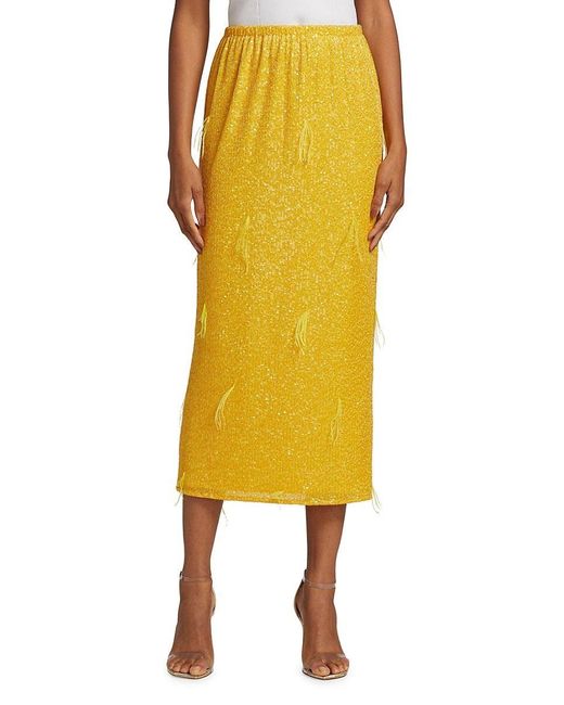 Ronny Kobo Estefan Sequin & Feather Midi-skirt in Yellow | Lyst