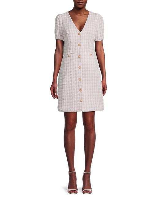 Nanette Lepore White Checked Tweed Mini Dress