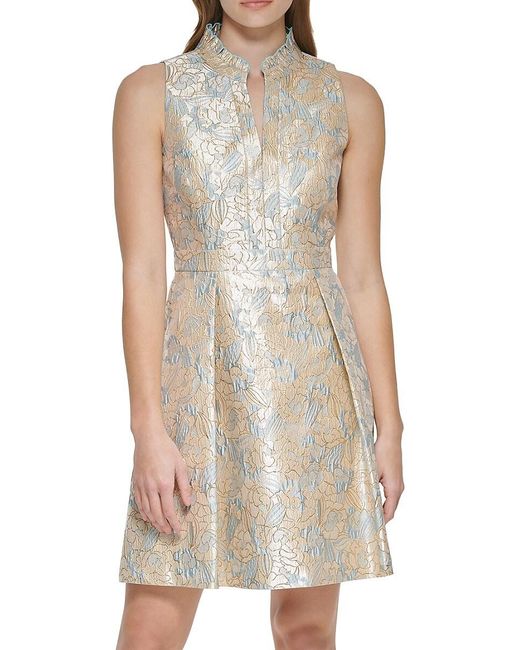 Vince Camuto White Jacquard Fit & Flare Dress