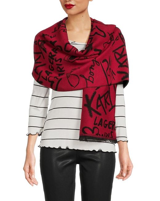 Karl Lagerfeld Red Monogram Print Scarf