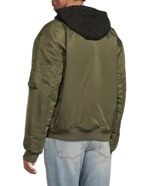 Guess Green John Hooded Bomber Jacket for men