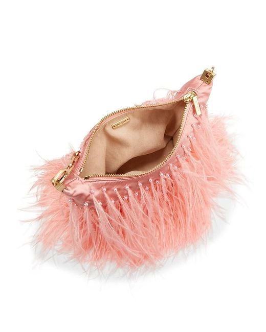 Cult Gaia Pink Feather Chain Hobo Bag