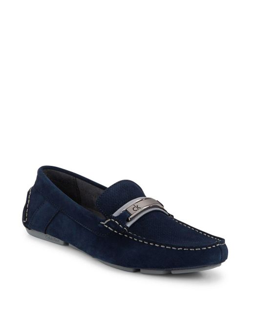 Calvin Klein Marcell Perforated Suede Drivers in Blue for Men | Lyst