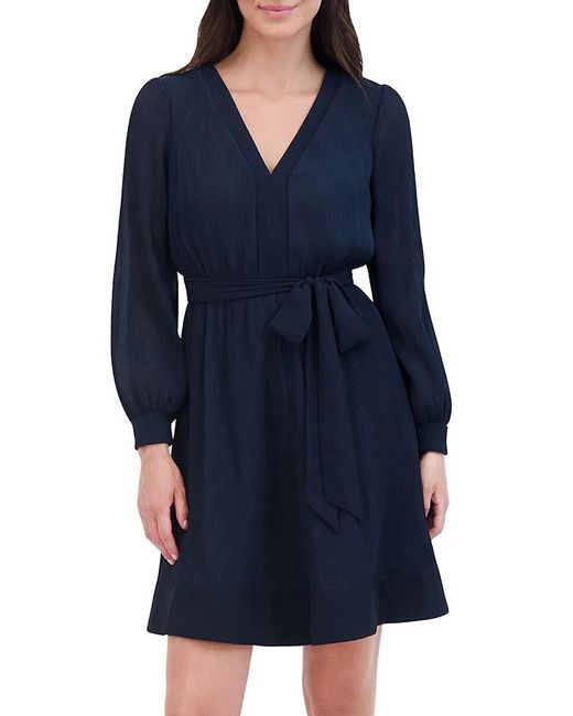 Eliza J Blue V-Neck Balloon-Sleeve Fit & Flare Dress