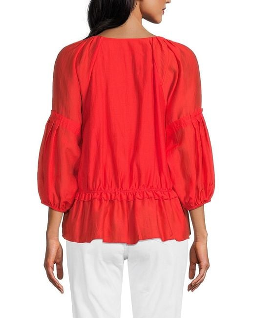 Karl Lagerfeld Red Ruffle Hem Peasant Blouse