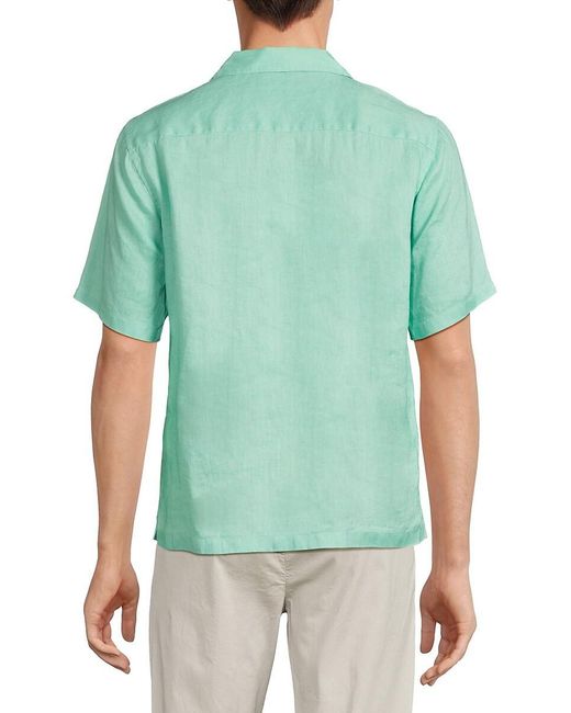 Theory Green Solid Linen Camp Shirt for men