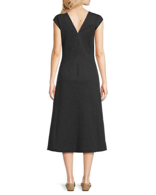 Brunello Cucinelli Black Embellished Flare Midi-dress