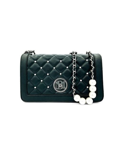 Badgley Mischka Quilted Faux Leather & Faux Pearl Crossbody Bag in Green