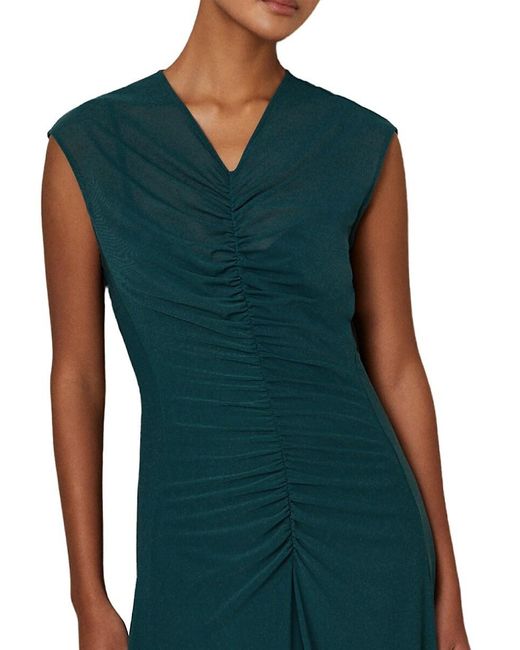 Reiss Green Lyra Ruched Mesh Midi-Dress