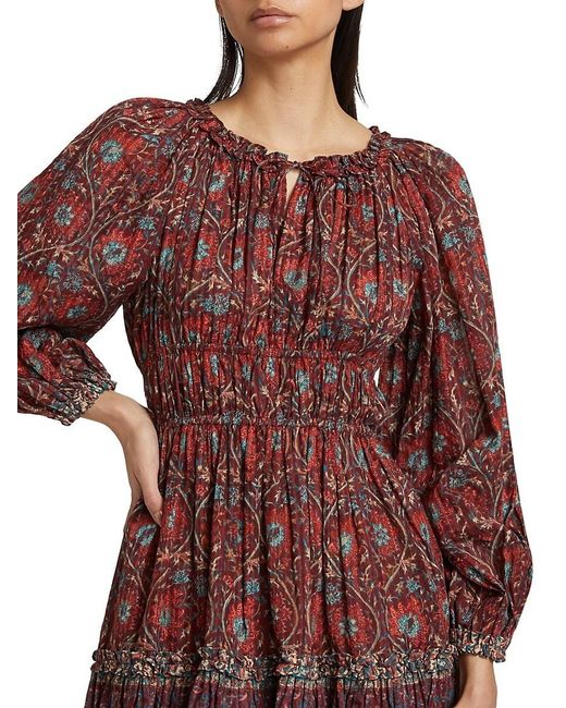 Ulla Johnson Red Val Botanical Shadow Stripe Dress