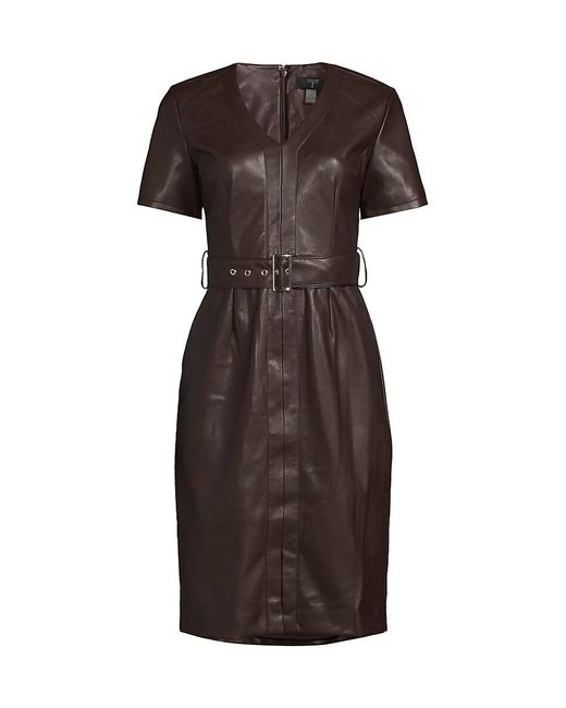 Elie Tahari T Tahari Faux Leather Belted Dress | Lyst UK