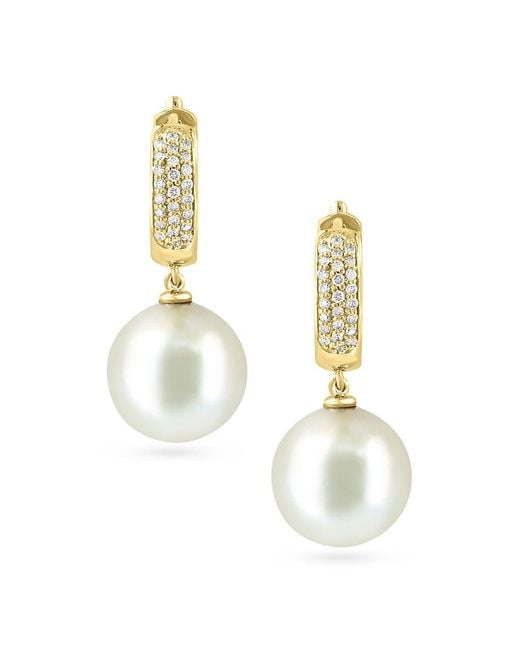 Effy White 14K, Freshwater Pearl & 0.37 Tcw Diamond Drop Earrings