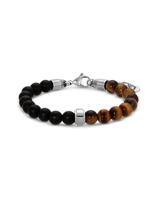 Eye Candy LA Black Liam Cubic Zirconia & Silvertone Beaded Stretch Bracelet Set for men