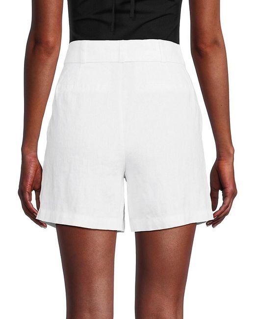 Saks Fifth Avenue White High Rise 100% Linen Belted Shorts