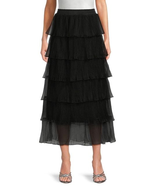 Wdny Women's Black Tiered Midi-Skirt
