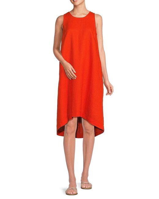 Saks Fifth Avenue Red High Low 100% Linen Dress
