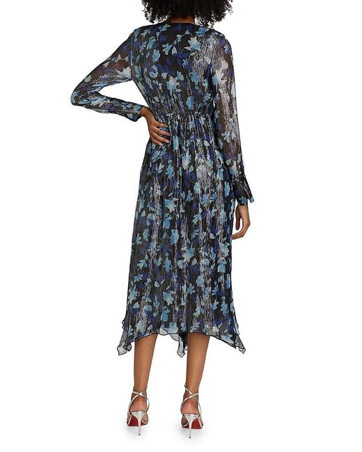 Ramy Brook Brown Tatia Floral Metallic Silk Twist Midi-Dress