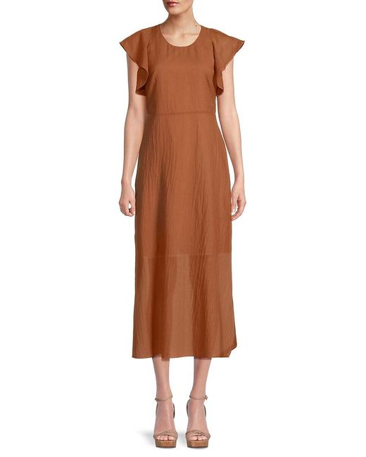 Theory Brown Roundneck Midi Dress