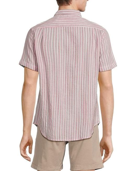 Report Collection Red Short Sleeve Striped Button Down Shirt for men